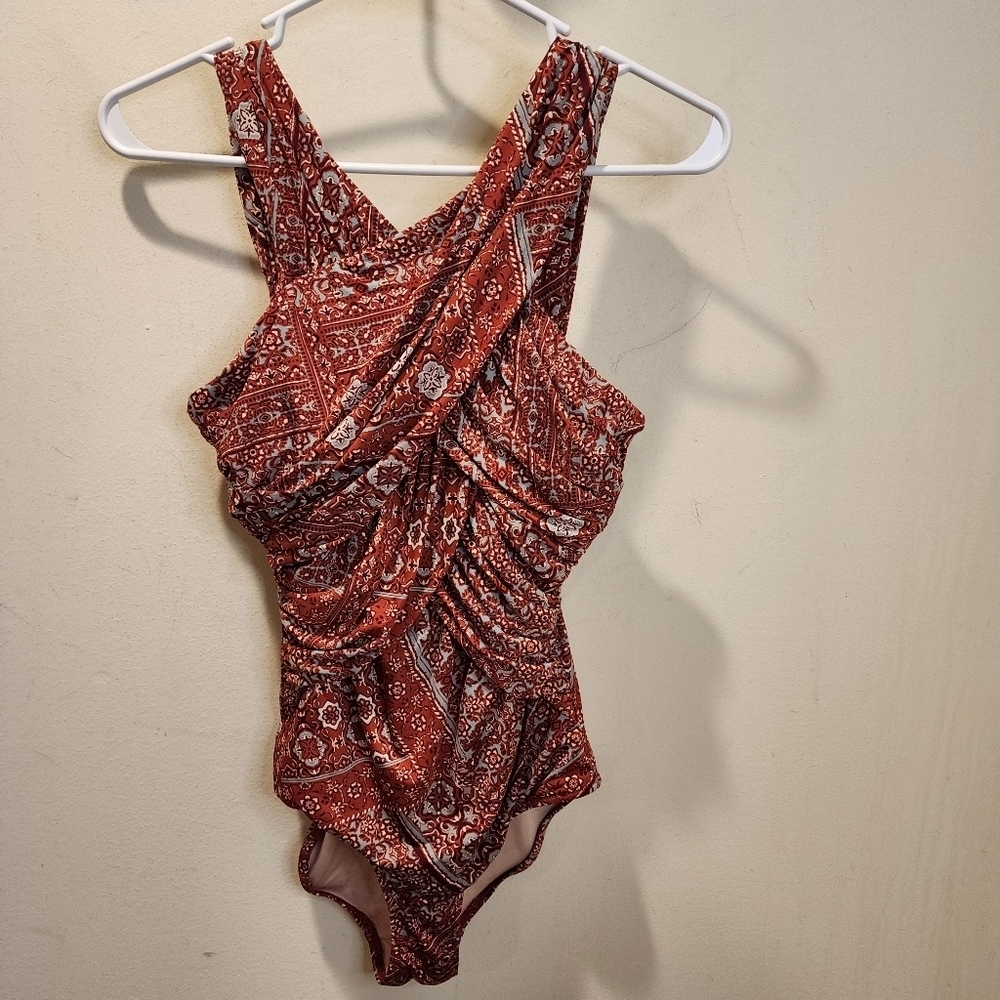 Garnet Hill Red Paisley One piece Swimsuit Size 2